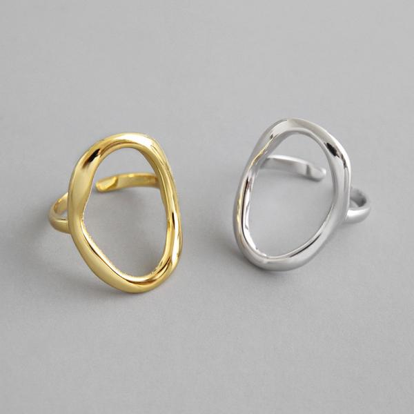 Lanciashow 925 Sterling Silver Jewelry Open Ring Simple Geometric Irregular Hollow Style
