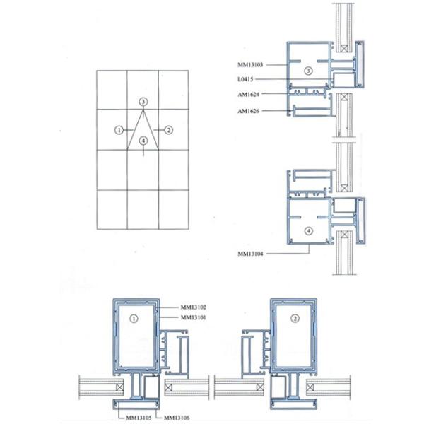 Анодированные системы, 6063-T5 золотистых/серебра алюминиевые ненесущей стены