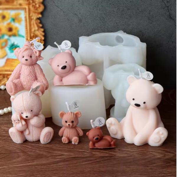Creative Bear Custom Silicone Candle Molds Cute 3D Bear Aromatherapy Plaster