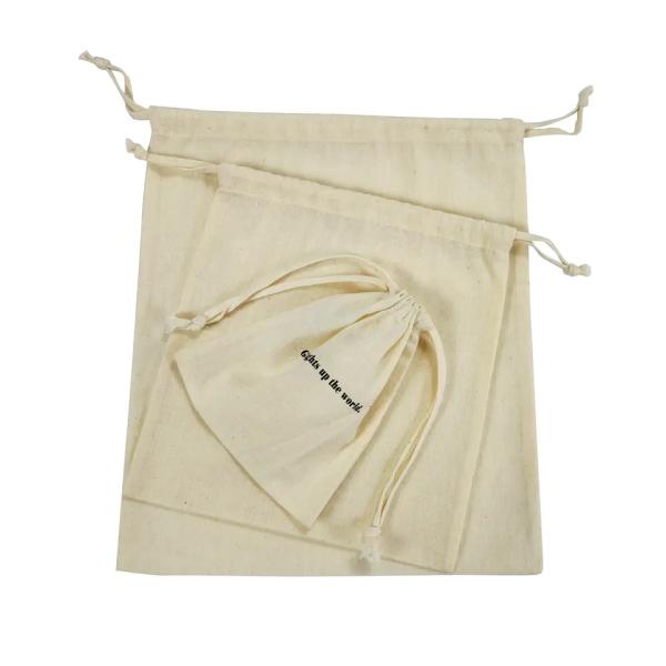 Organic Cotton Muslin Double Shopping Canvas Drawstring Pouch Dust Bag for handbag shoe Custom Logo