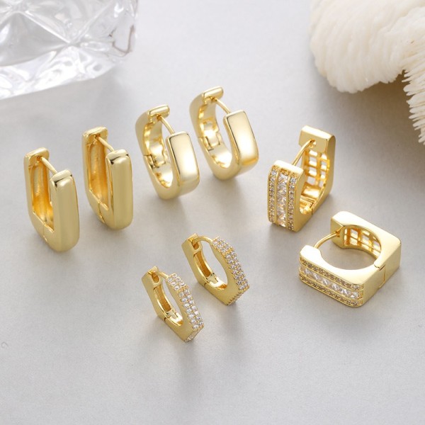 European and American 14K Gold Geometric Three Dimensional square Ear Buckle Earrings Women's Atmospheric Earrings Niche Design
