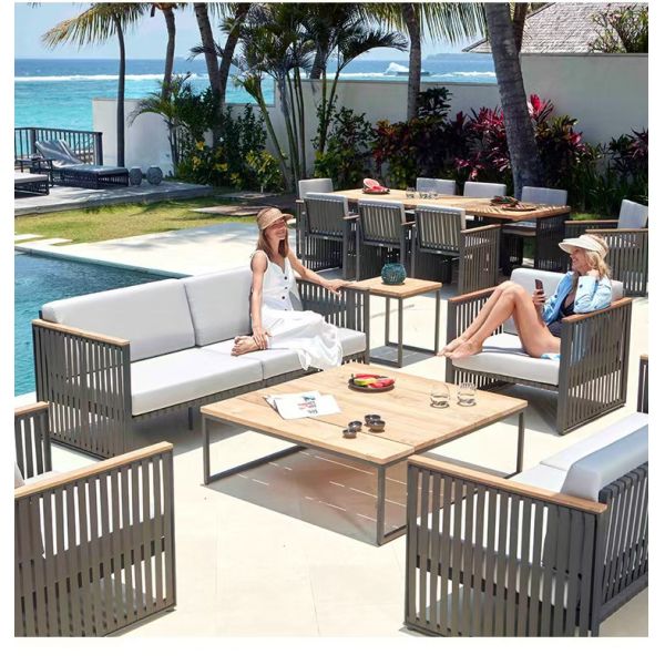 Modern Outdoor Aluminum Rattan Garden Sofa Chair Set Waterproof Eco-Friendly for Villa Apartment Courtyard & Leisure Lounge Use