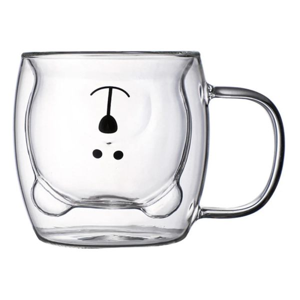 250ML Capacity Cute Double Walled Beer Glass Double Layer Glass Mug Custom Logo