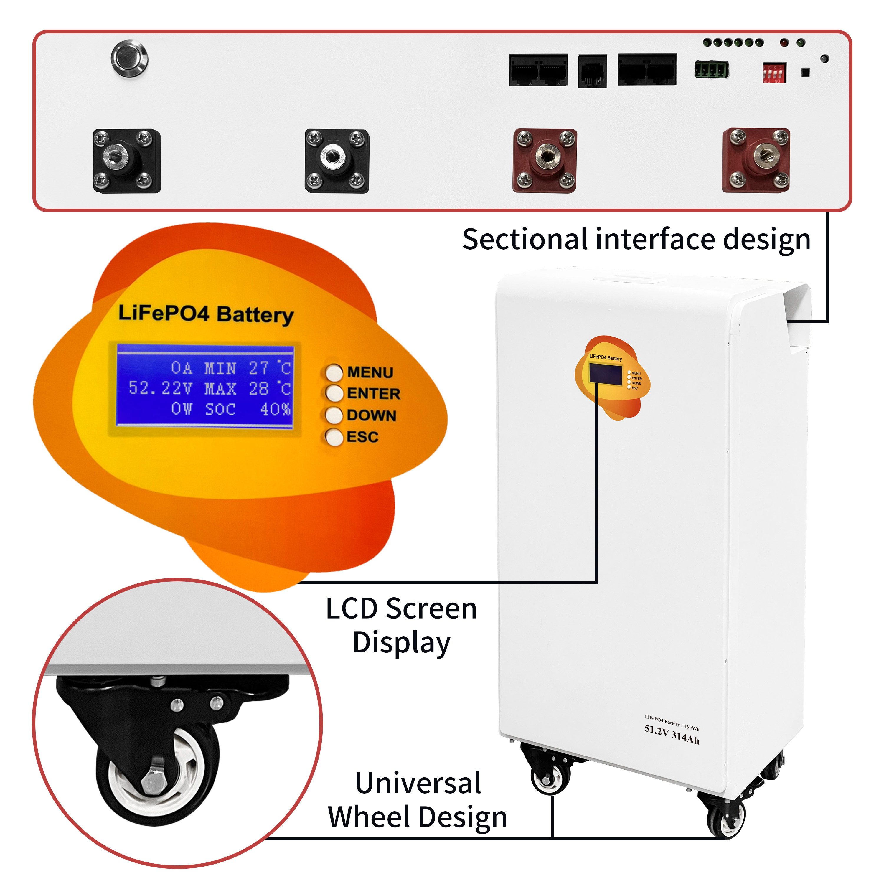 16kWh Movable Lithium Battery Pack – 6000 Cycles, LFP, Parallel Ready
