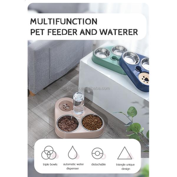 Large Small 3 in 1 Raised Pet Feeder 2 Stainless Steel Bowls and Automatic Water Bowl