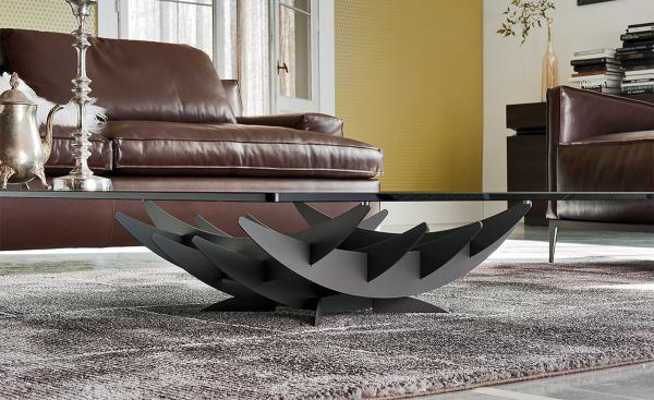 Sculptured Steel Base & Transparent Glass Top Coffee Table