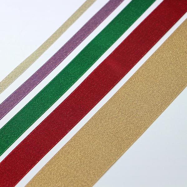Gold Metallic Polyester Glitter Ribbon 35 Colors for Decoration Applications Only