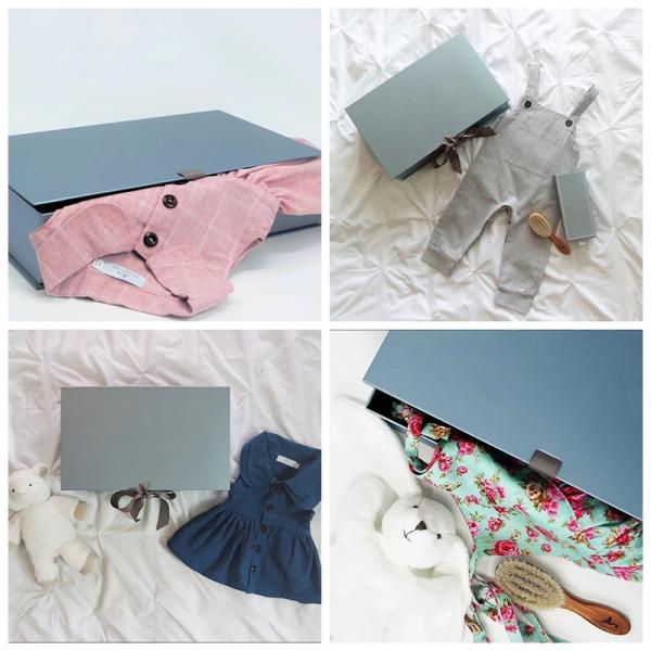 Metallic Color Papercraft Gift Box Embossed Logo For Baby Clothes Packaging