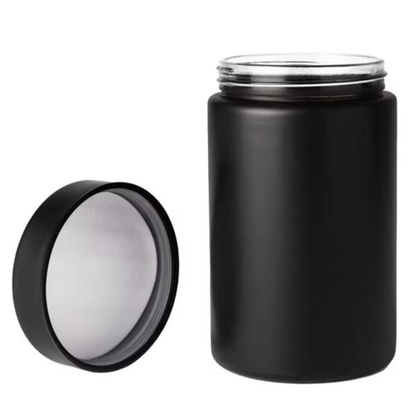 2oz 3oz Matte Black Uv Black Dry Flower Frosted Glass Jar Custom Logo Smell Proof Child Proof Safety Lock Lid