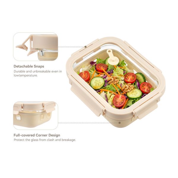 IKOO Airtight Leak Proof Borosilicate Glass Food Storage Container with Thermal Shock Resistance for Meal Prep
