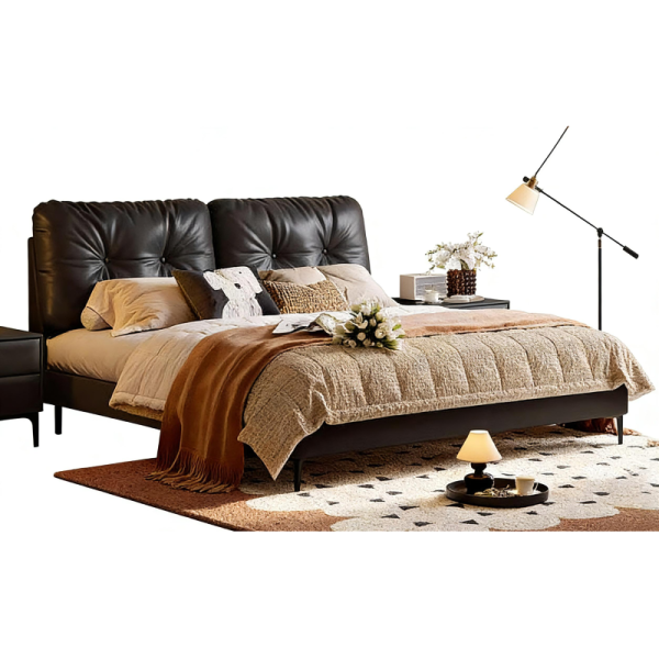 Contemporary Style Soft Headboard Leather Bed Enhance Bedroom Aesthetics