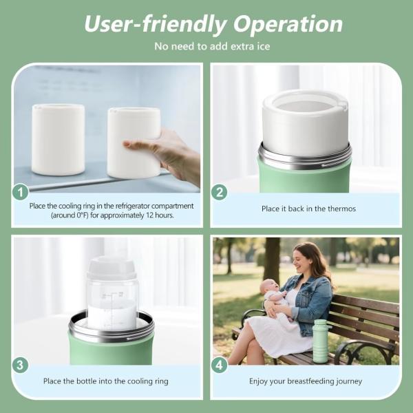 Portable Breast Milk Cooler For Outdoor, Life Saver With 360° Total Cooling For 24 Hours, Larger Capacity Travel Breastmilk Chiller With 2pcs Baby Bottles For Breastmilk Storage, Green
