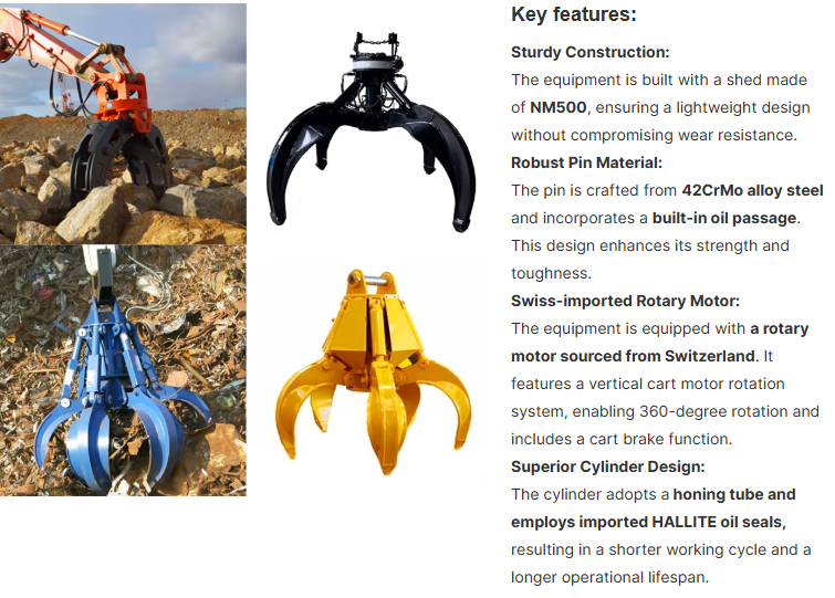 360 Degree Rotating Hydraulic Orange Peel Grapple Hydraulic Grapples Construction Machinery Parts Rock Grapple