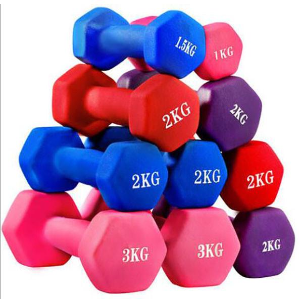 Colored Neoprene Steel Hex Coated Dumbbell Barbell Sets