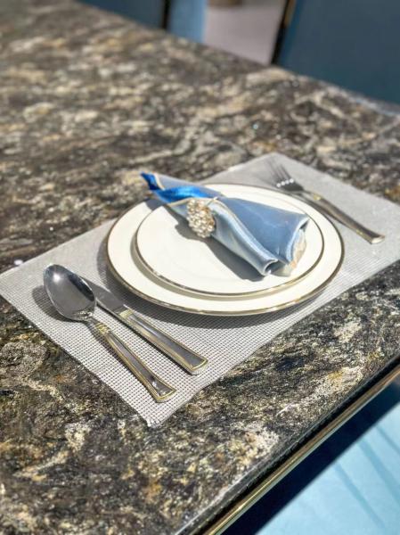 Platinum Diamonds Marble Luxury Dining Table with Black White Gold Veins for Modern High-End Villas