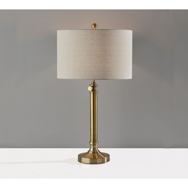 Modern Brass Table Lamp with LED Lighting and Drum Shade for Bedroom Decorative Lighting