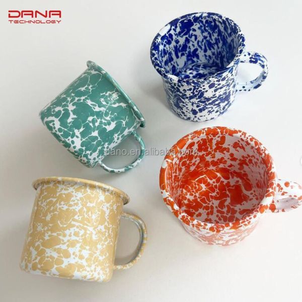 Enamel Coating Double Coating 350ml Nordic Style Creative Splashed Ink Coffee Mug Cute Tea Cup 10 Oz Latte Tea Milk