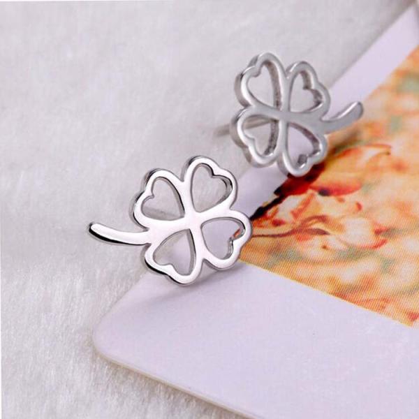 Fashion Korea Style Jewelry 925 Silver Plated Four Leaf Clover Flower Stud Earrings (EESTUD07)