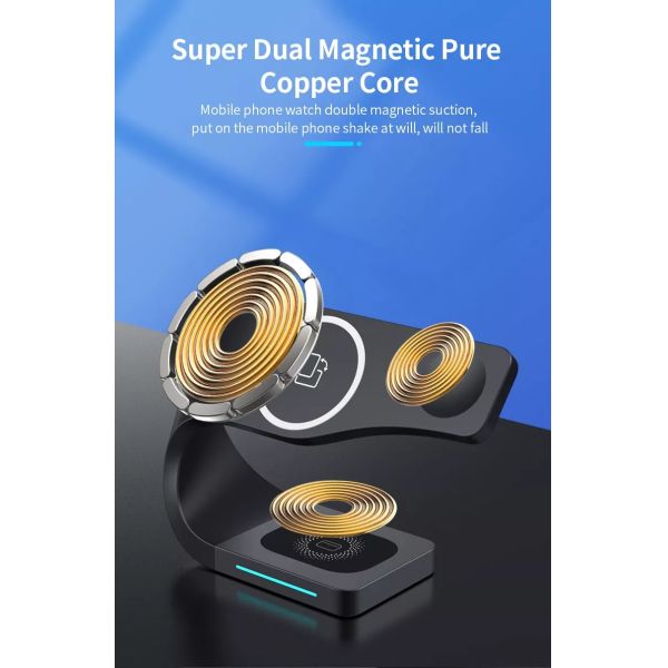 Magnetic 4 In 1 Phone Watch Earbud Charger 15W Stand Fast Wireless Charging Dock Station Portable