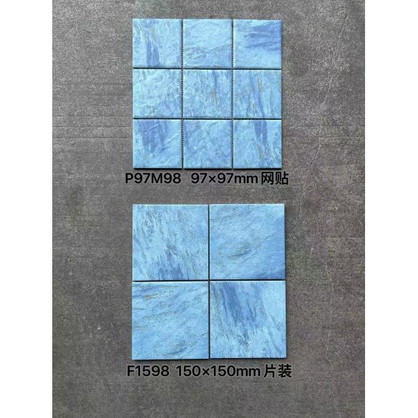 Non-slip and Decorative Square 150x150mm R10 Blue Porcelain Mosaics For Balcony