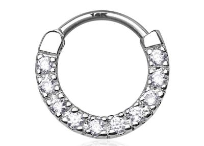 Seamless Hinged Cartilage Clicker Ring , 14k White Gold Nose Ring