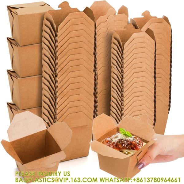 Takeout Boxes Paper, 8 OZ Take Out Food Container, Kraft Small To Go Box, Recyclable Brown Cardboard Food Pails