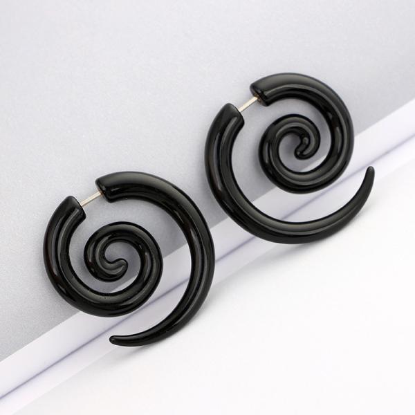 Ethnic Black Spiral Earrings Ear Plugs Acrylic Piercing Drop Earring Punk Twister Earrings for Women