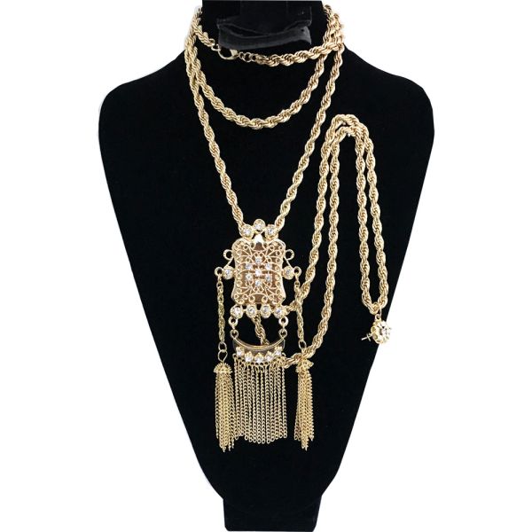 Algeria Tassel Sweater Chain Women Bride Crystal Thick Chain Necklace Dubai Robe Gold Necklace Jewelry