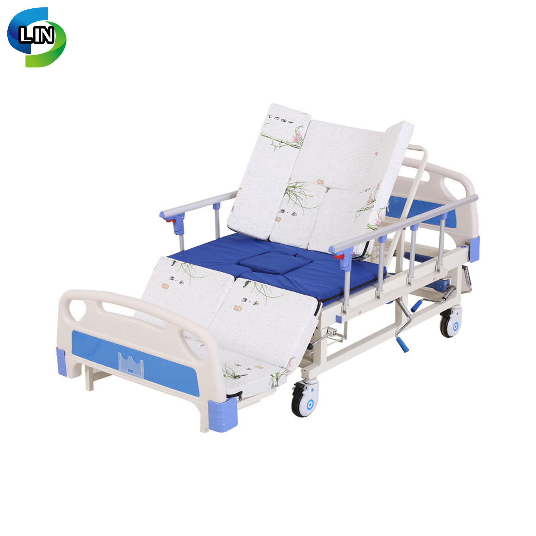 Manual Nursing Bed with Backrest and Footrest Adjustment and Side Tilting for