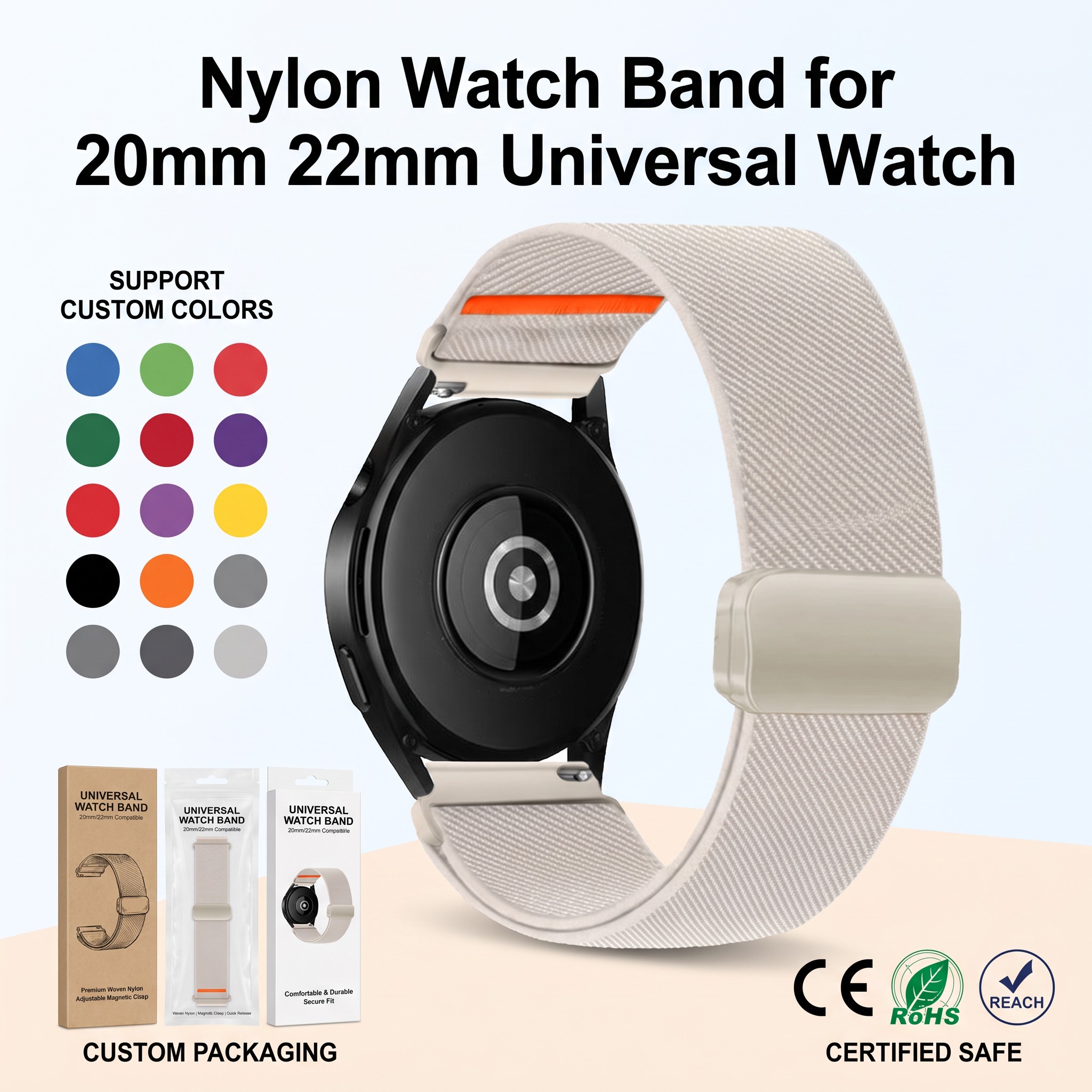 Custom Braided Nylon Magnetic Elastic Watch Strap 20mm 22mm Universal Comfort Fit Breathable Sport Elastic Watch Strap