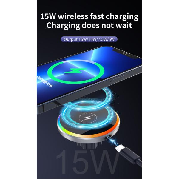15W Magnetic Car Holder with Magnetic Wireless Charging Silver/Grey Color