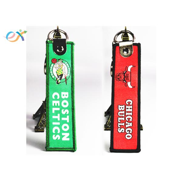 Blue Personalized Embroidery Motorcycle Keychain Short Lanyards With Merrow Border