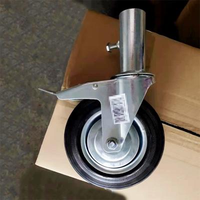 O andaime Lockable da haste da cavidade de 7 polegadas roda rodízios resistentes de borracha pretos do andaime por atacado