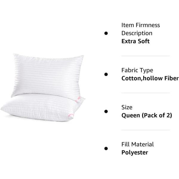 Queen Size Memory Foam Bed Pillows for Side and Back Sleepers 2 Pack Super Soft Pillows