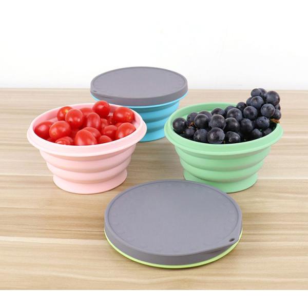 Outdoor Travel Food Grade Silicone Collapsible Bowls Folding With Lid