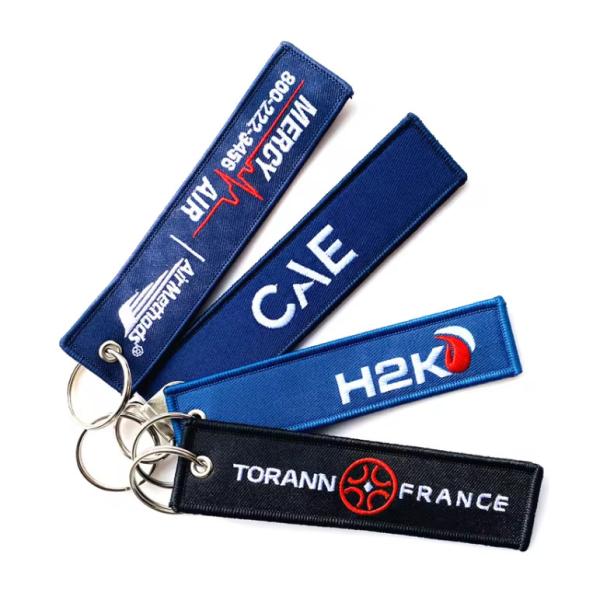 Personalised Name Embroidered Keyring Woven Fabric Strap Damask Material