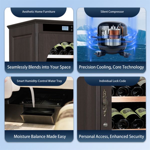 Dark Wood Wine Cooler Cabinet with Smart Touch Control and 36 Bottle Capacity
