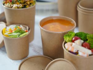 Bacia de papel imprimindo feita sob encomenda descartável da salada com a tampa