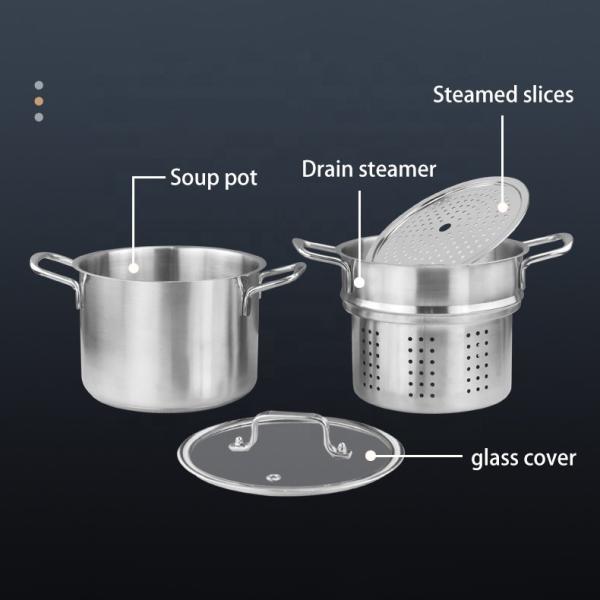 Home Cooking Stackable Steamer Pot Stainless Steel 22cm Soup Stock Pot