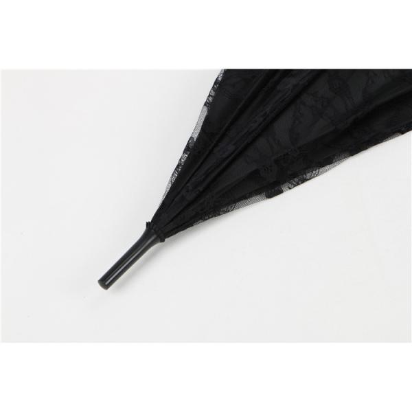 Black Bridal Lace Ladies Windproof Umbrella Fiberglass Frame Custom Colors