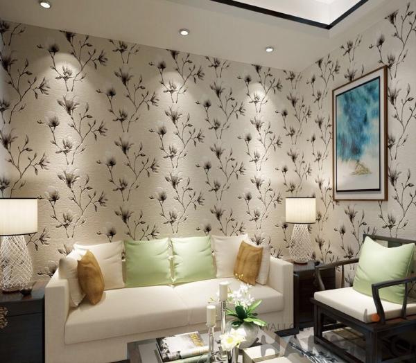Modern Chinese Factory Wallcovering 0.53*10M Foaming Suede Wallpaper Beautiful Flowers