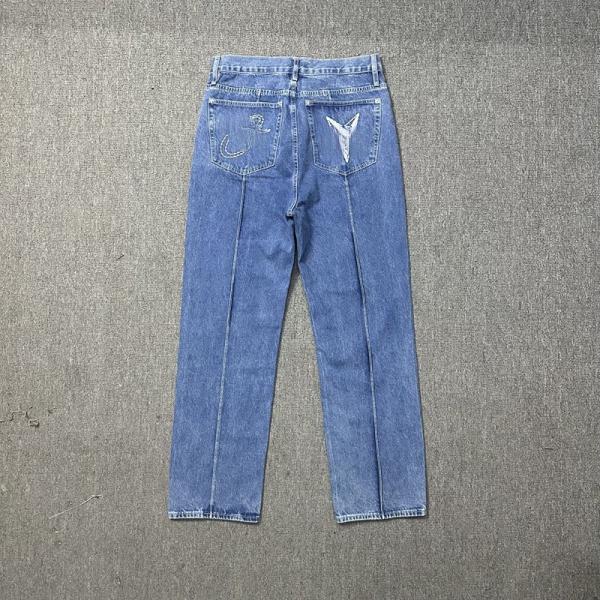 Men's Outerwear Blue Jeans Sets Washed Printing Denim Jacket Set Weaving Method Woven