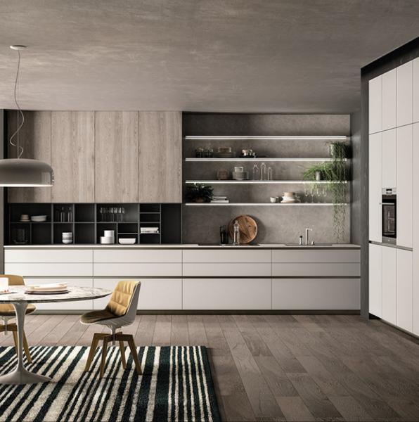 Wood Grain White Modern Modular Kitchen Cabinets L Shape Custom Pantry Unit