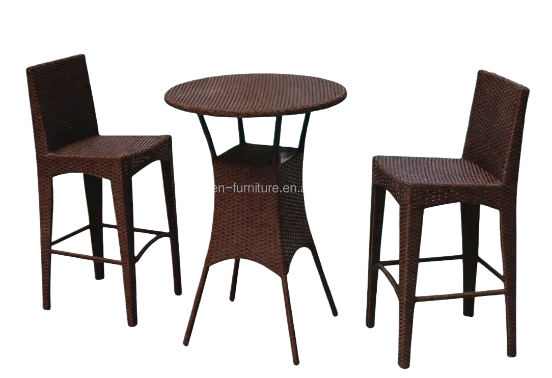 Outdoor  PE Rattan Dining Table Set with 2 Stackable Comfortable Chairs for Courtyard and Patio Use