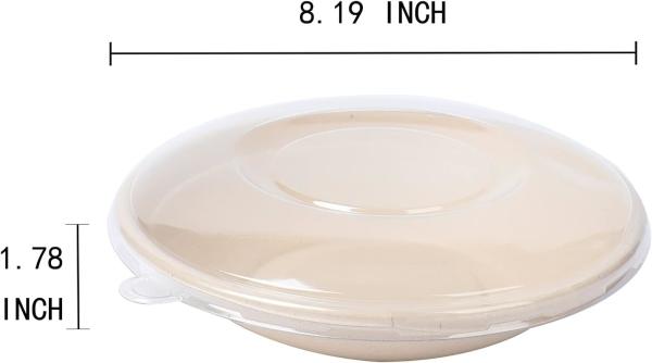 24OZ Round Disposable Bowls With PET Lids, Bamboo Fiber Paper Bowls  Take Away Food Containers Eco-Friendly Plant