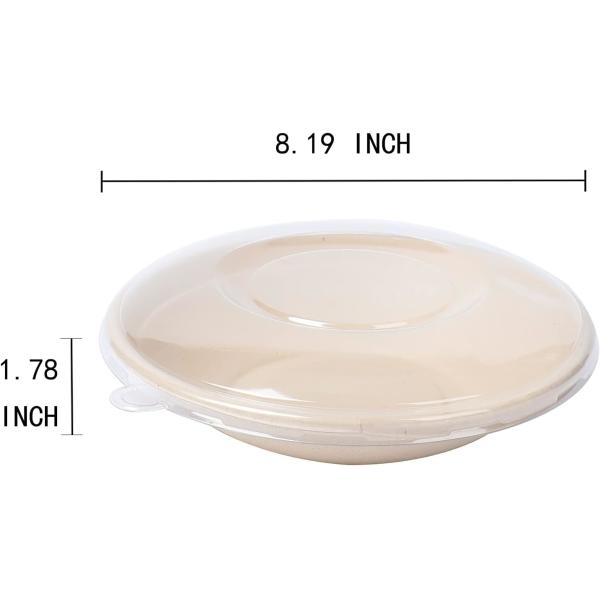 24OZ Round Disposable Bowls With PET Lids, Bamboo Fiber Paper Bowls  Take Away Food Containers Eco-Friendly Plant
