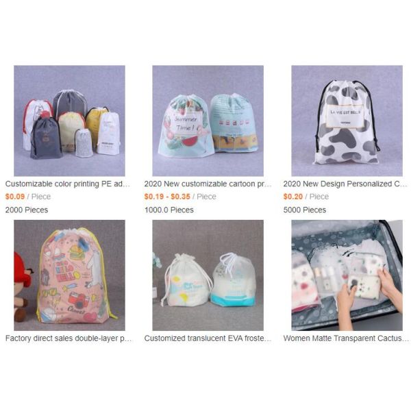 Moisture Proof Gravure Printing CPE PE Drawstring Pouch Bag Customization Logo Size Drawstring Bags