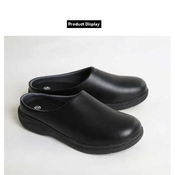 Обычные черные легкие обувь для медсестёр Нескользящие резиновые подошвы Сандалии водонепроницаемые коровая кожа Шеф-обувь