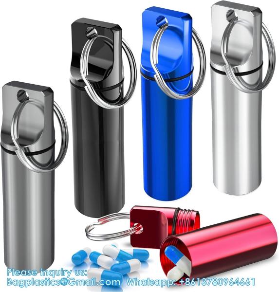 Aluminum Metal Pill Box Case Organizer With Keychain - Outdoor Medicine Bottle Key Ring Small First Aid Drug Holder