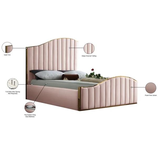 American style Modern Queen size King Size bed OEM service factory price Pink soft beds for Bedroom and hotel